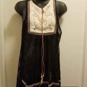 Black & Cream Crochet Tank